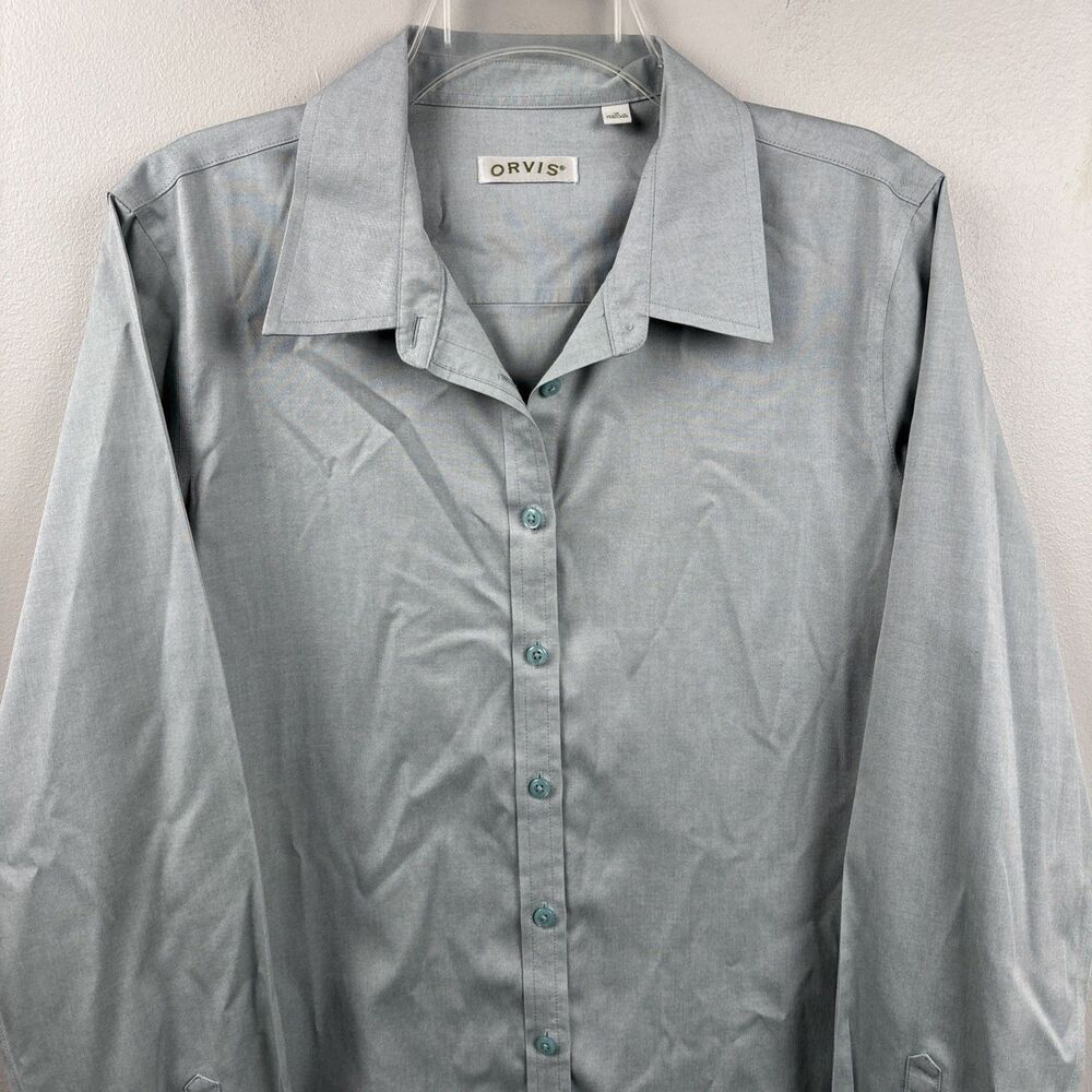 Orvis Women 16 Blouse Collar Blue Long Sleeve Button Up Office Workwear Chic